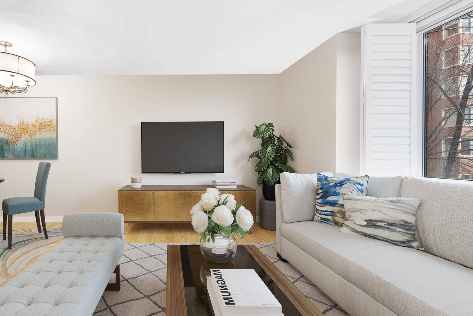 Originally an alcove studio, this 688 square foot home has since been converted to a king sized one bedroom with a massive walk in California Closet.