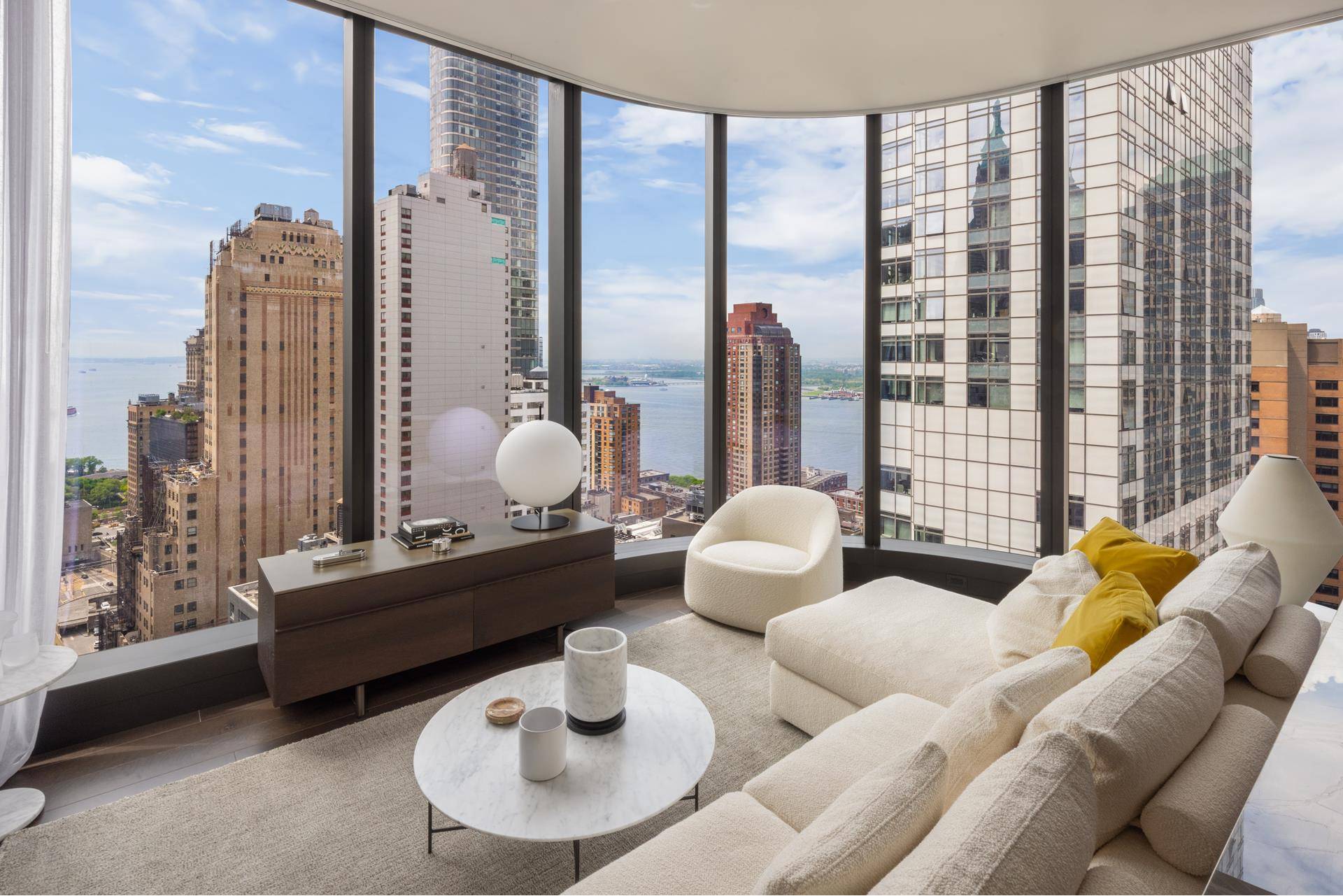 Introducing Residence 51C at The Greenwich by Rafael Vinoly, an inviting two bedroom, two and a half bathroom, showcasing southern and western exposures with panoramic views.