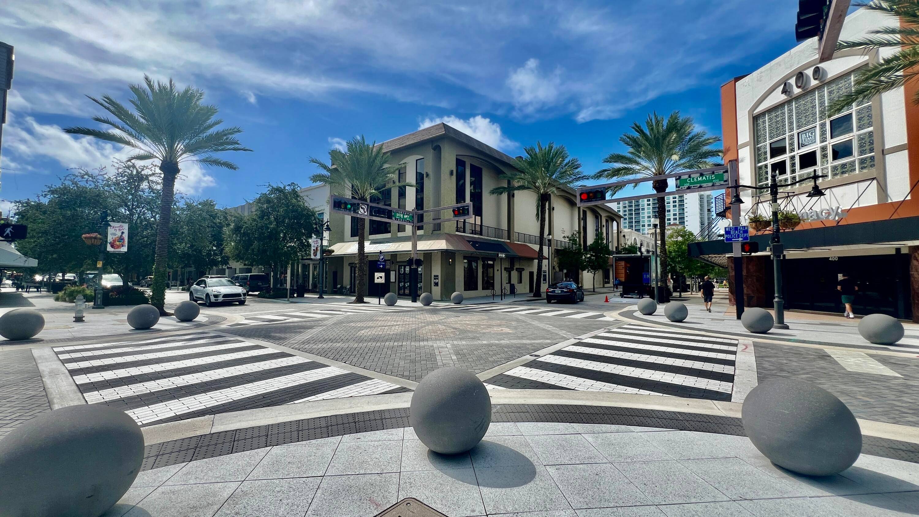 Downtown next to the City Hall.