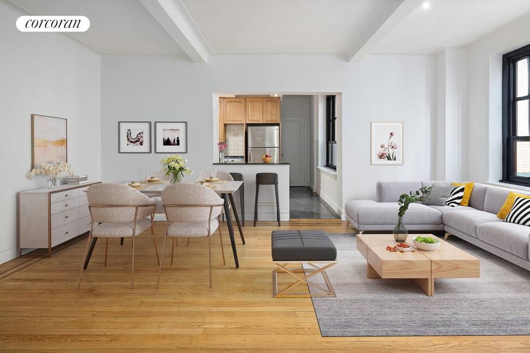 A beautiful and charming pre war one bedroom with wood burning fireplace and open kitchen in the sought after Gramercy House.