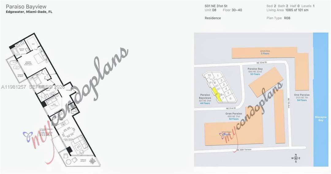 Spacious 1, 085 sq ft high floor residence on the 32nd floor of a 46 story tower with spectacular water, bay, and skyline views at Paraiso Bayviews in the highly ...