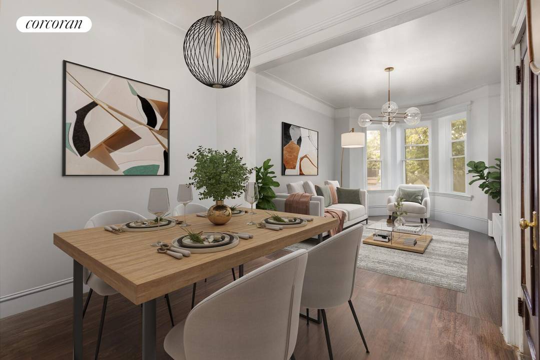 Welcome to 1411 Sterling Place, a 1901 distinguished multi family barrel front townhouse that beautifully combines prewar character with grand proportions.