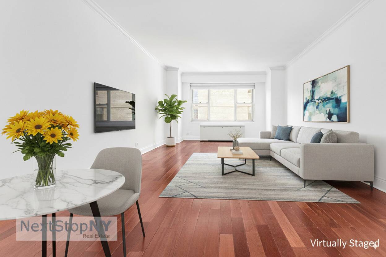 An incredibly large, one bedroom apartment, with views of the Empire State Building and Chrysler Building, featuring 3 spacious closets, 1 of which is a walk in.