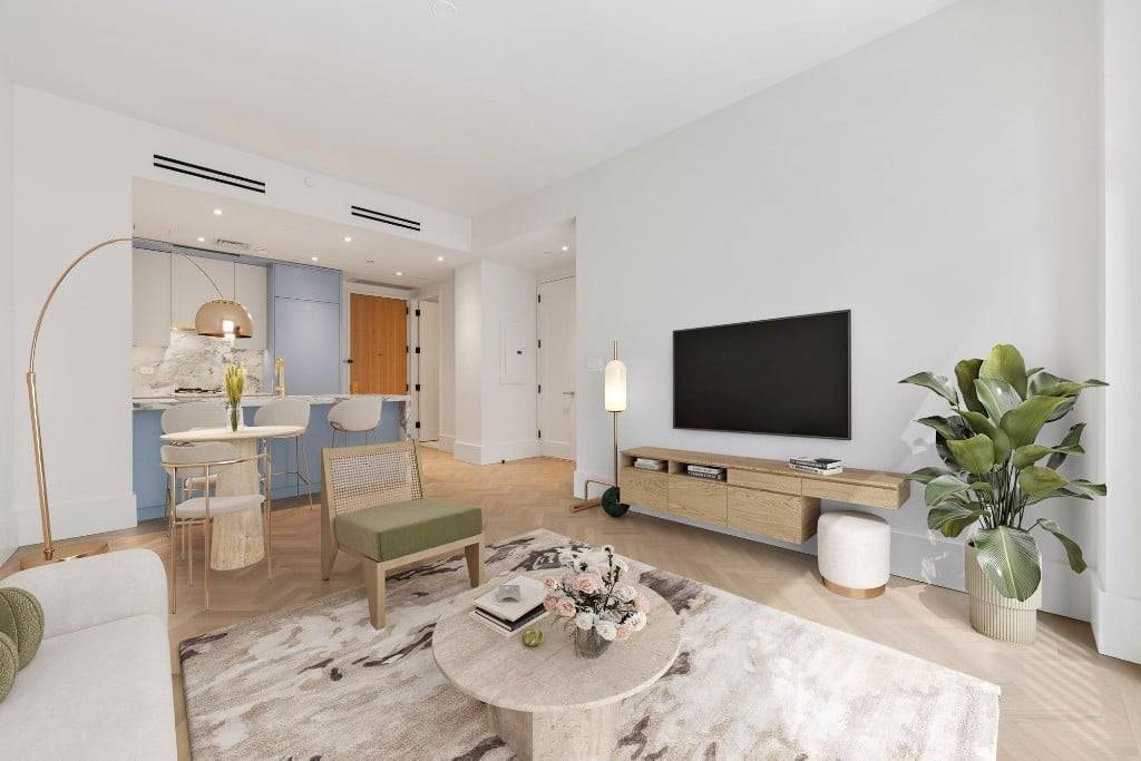 Brand new and never lived in, Residence 302 is being thoughtfully upgraded for its first tenant with motorized shades with blackout, customized closets, and a luxury shower panel.