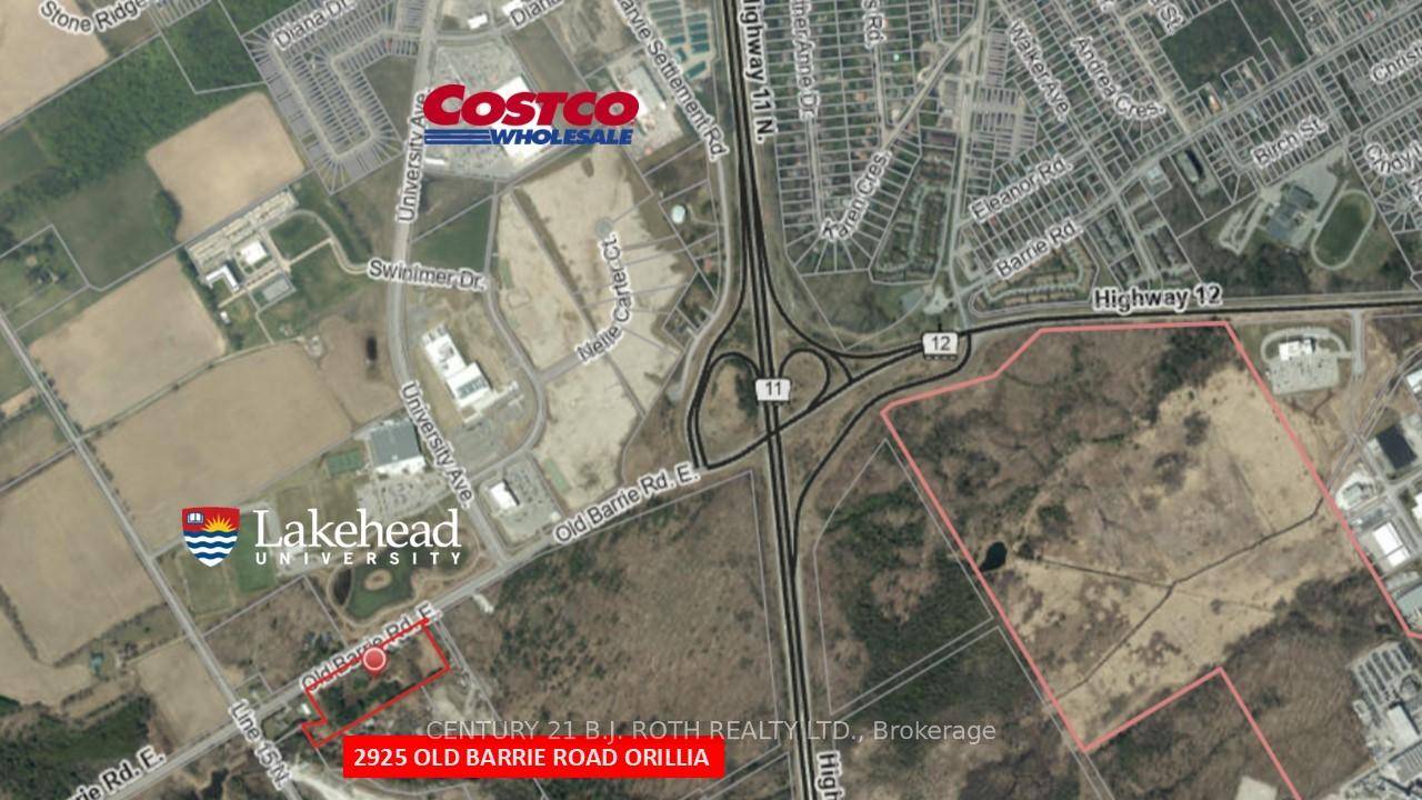 Amazing visibility of 334 ft fronting Old Barrie Rd in Orillia across Lakehead University and other major commercial developments including Costco with fast access to north and south bound lanes ...