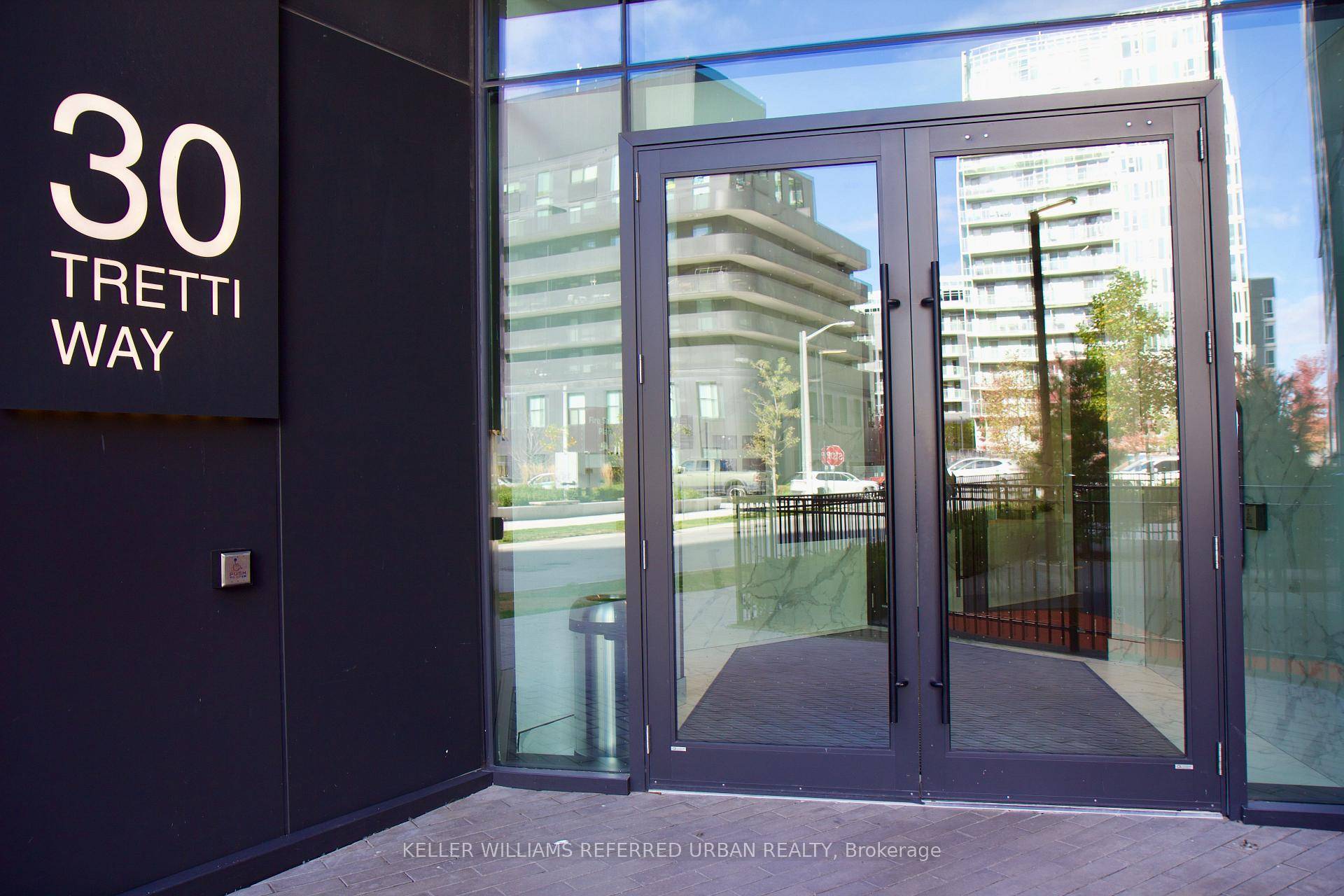 Welcome to Tretti Condos at 30 Tretti Way 730 a bright and modern 1 bedroom, 1 bath suite offering 482 sq.