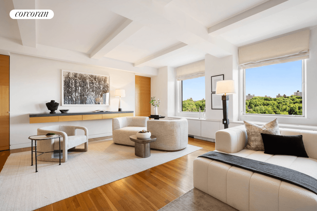 Beautifully perched on Fifth Avenue with direct open views of Central Park and the Reservoir from six of the thirteen rooms, this elegant corner five bedroom duplex home is unique ...