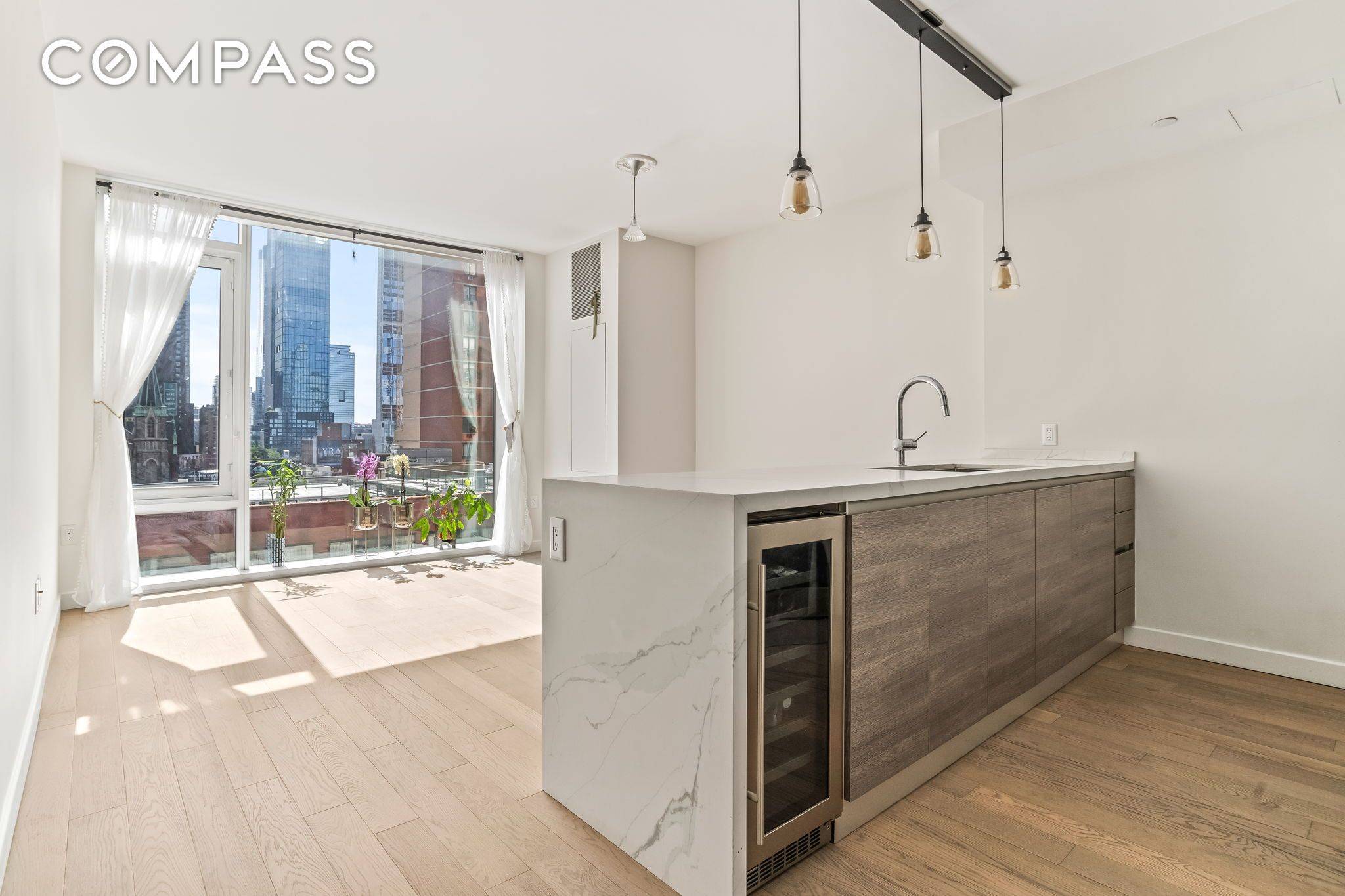 Charlie West 8G is an impeccably designed 922 square foot two bedroom, one bathroom residence with beautiful south facing views of downtown and the Hudson River.