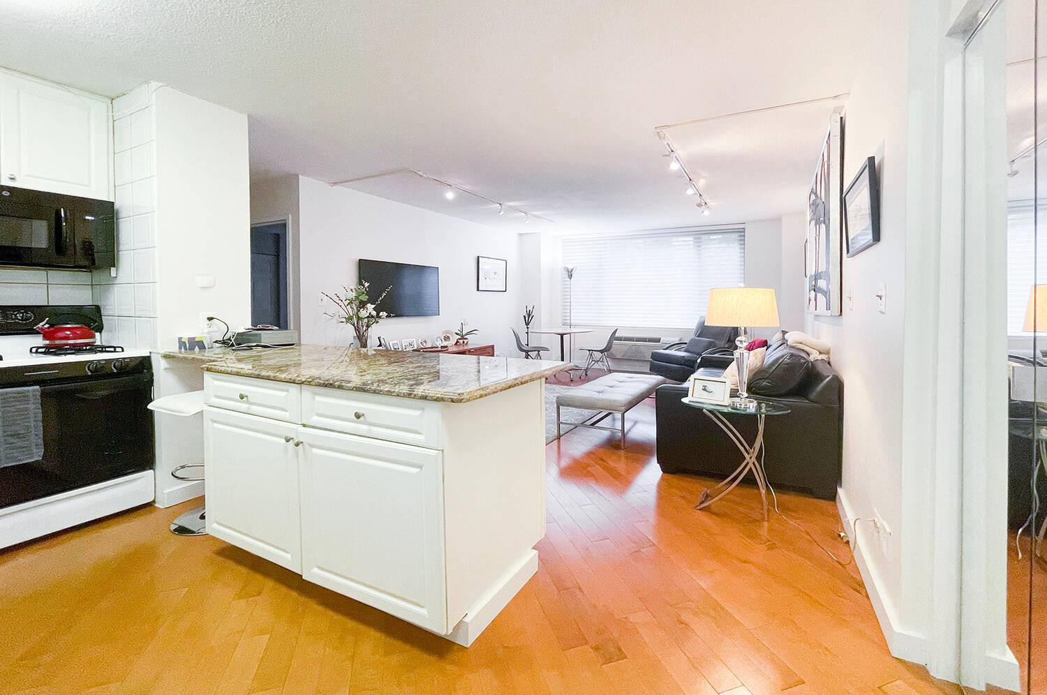 Beautiful one bedroom in excellent condition with large closets and oversized south facing windows !