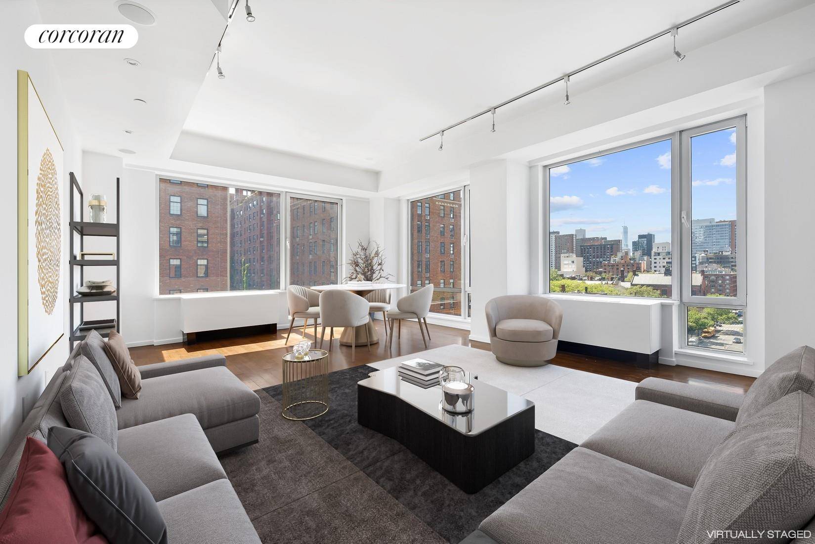 Floating high above the West Chelsea Gallery District and Highline Park, this corner 1, 421sf two bedroom and two bath doorman condominium offers open views over the Chelsea Historic District ...