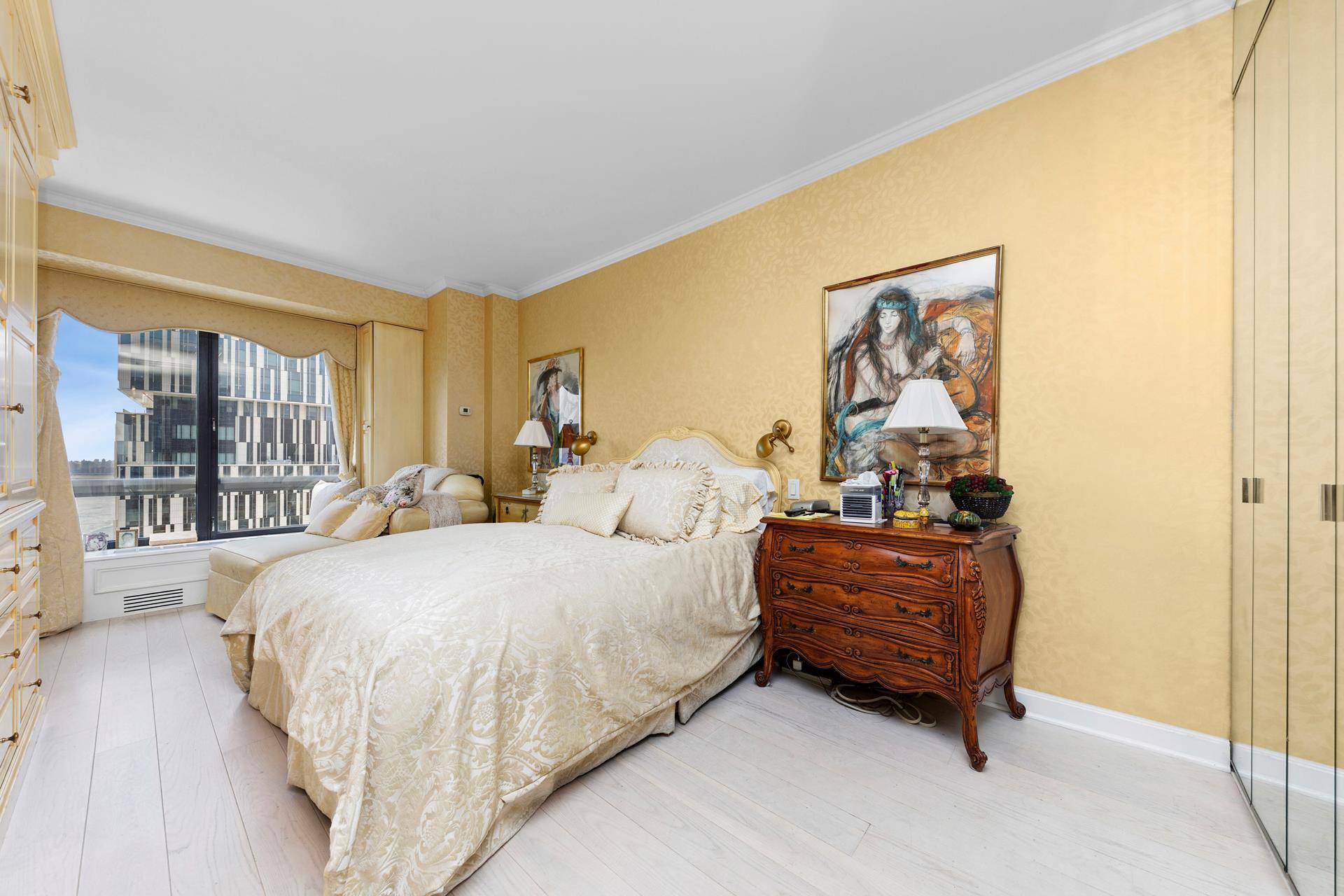 High floor corner unit on the river with south and east exposures.