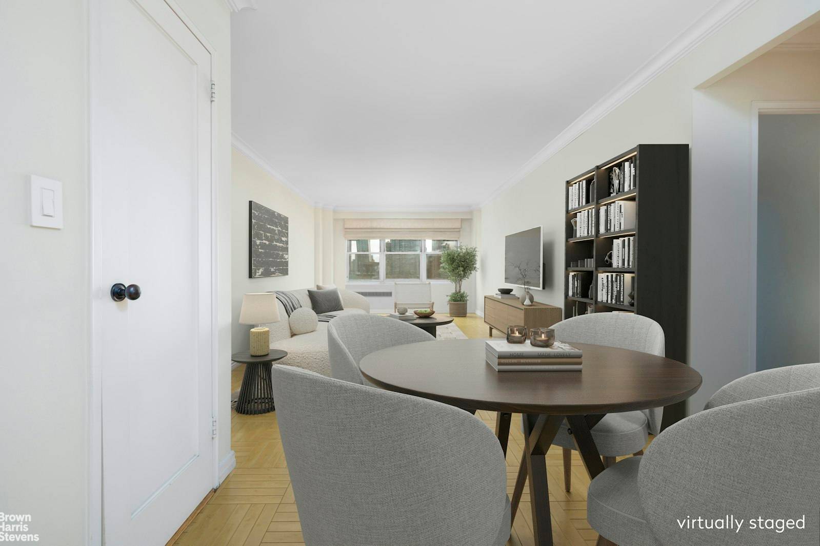 The largest amp ; most coveted in the building, this apartment's spacious layout is very accommodating for entertaining, with separate spaces for the foyer, dining area, kitchen, living room, amp ...