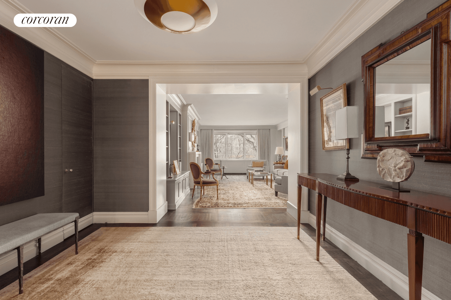 Chic and sophisticated three bedroom home at 880 Fifth Avenue, an impeccably run full service cooperative perfectly located on Fifth Avenue between 69th and 70th streets.