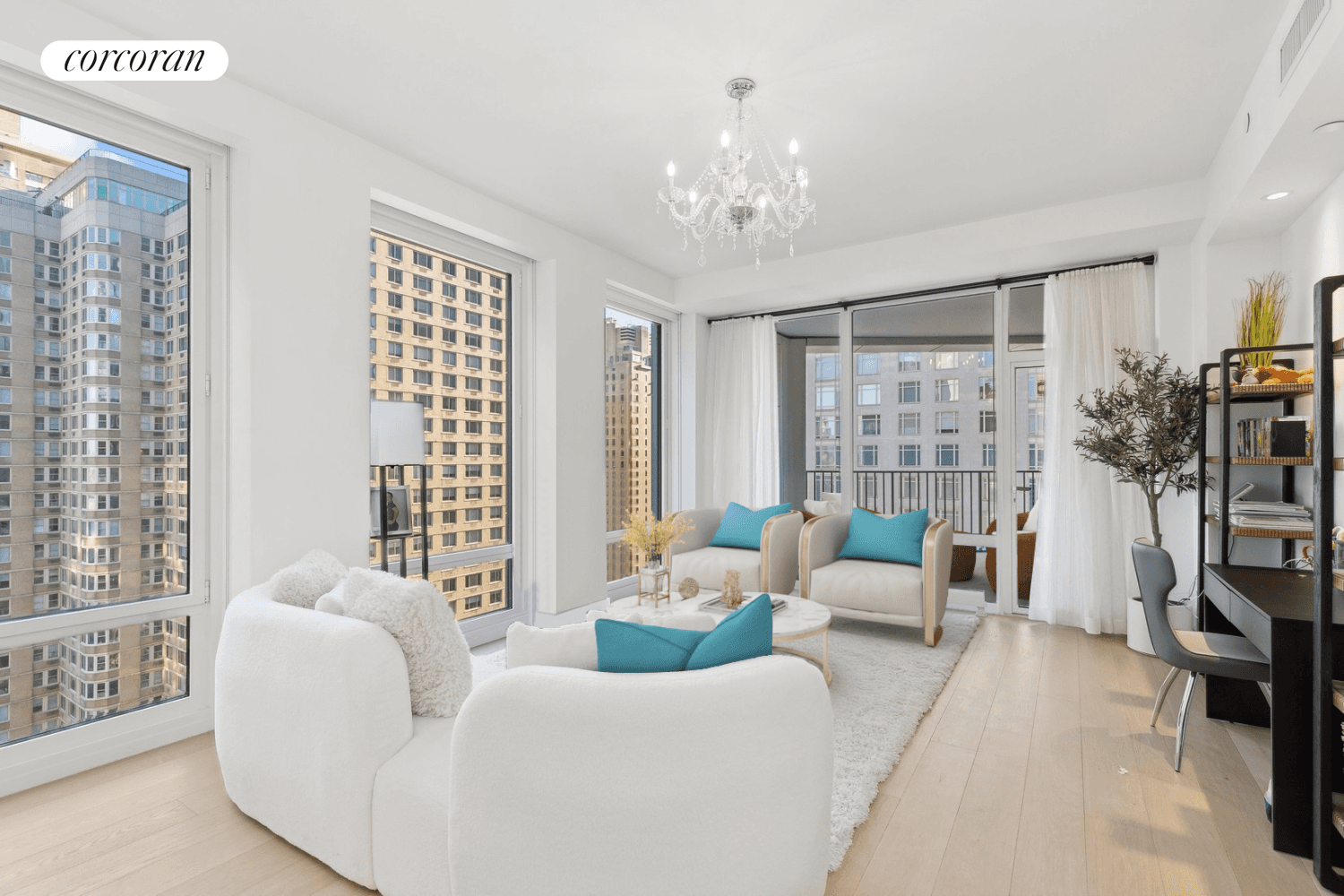 Perched high above the city, Residence 20B is a well appointed corner two bedroom home with north and east exposures, a private terrace, and striking views over Columbus Circle and ...