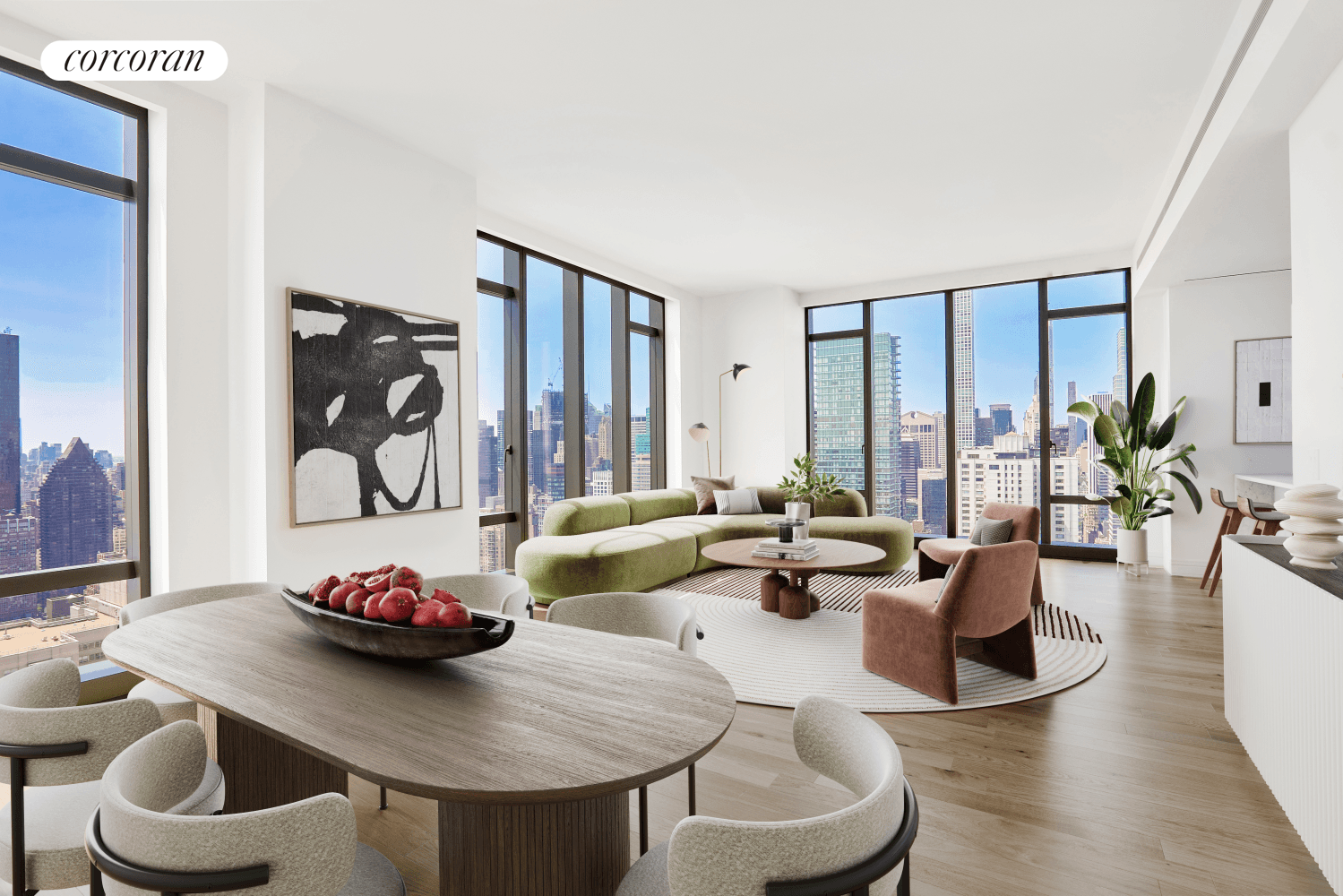 Available for immediate occupancy, Residence 52B offers expansive living and views of the east river and Manhattan's most iconic landmarks.