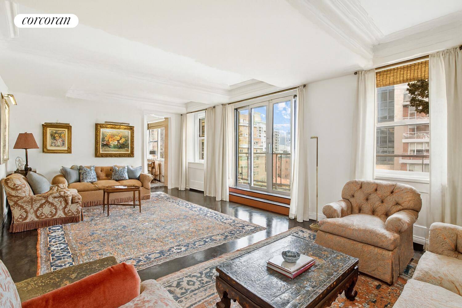 Enter this immaculate, light filled Classic 6 into the stunning entrance foyer replete with beautiful custom crafted inlaid wood floors.