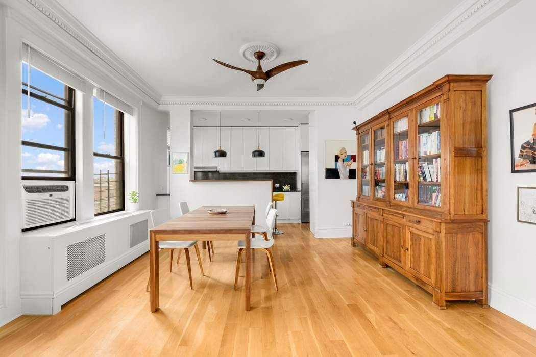 Top Floor Pre War Elegance with Light, Scale, and Sophistication Perched on the top floor of a historic Beaux Arts cooperative, this rare and voluminous two bedroom, one bath home ...