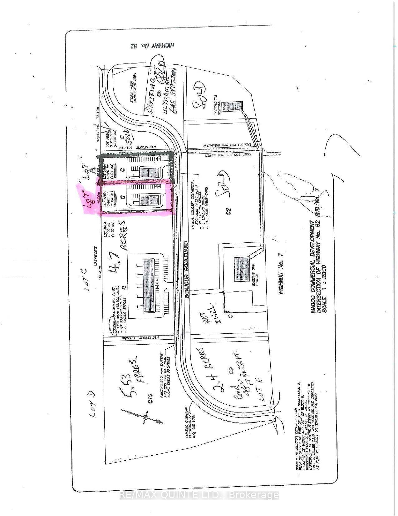 1 acre serviced lot. Surveyed ready to be built on many other business type properties already on property Tim Hortons, Subway, Ultramar Gas.