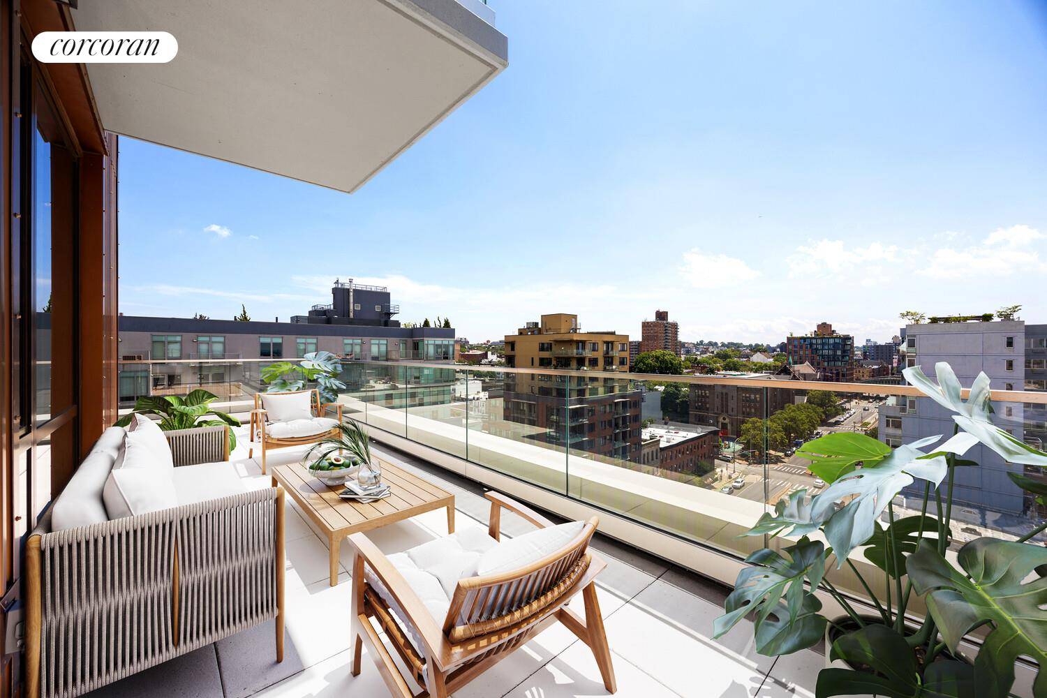 Southeastern Facing Designer one bedroom Corner unit with Park Slope streetscape and harbor views and private balcony only minutes from the F, G and R Subway lines and across from ...