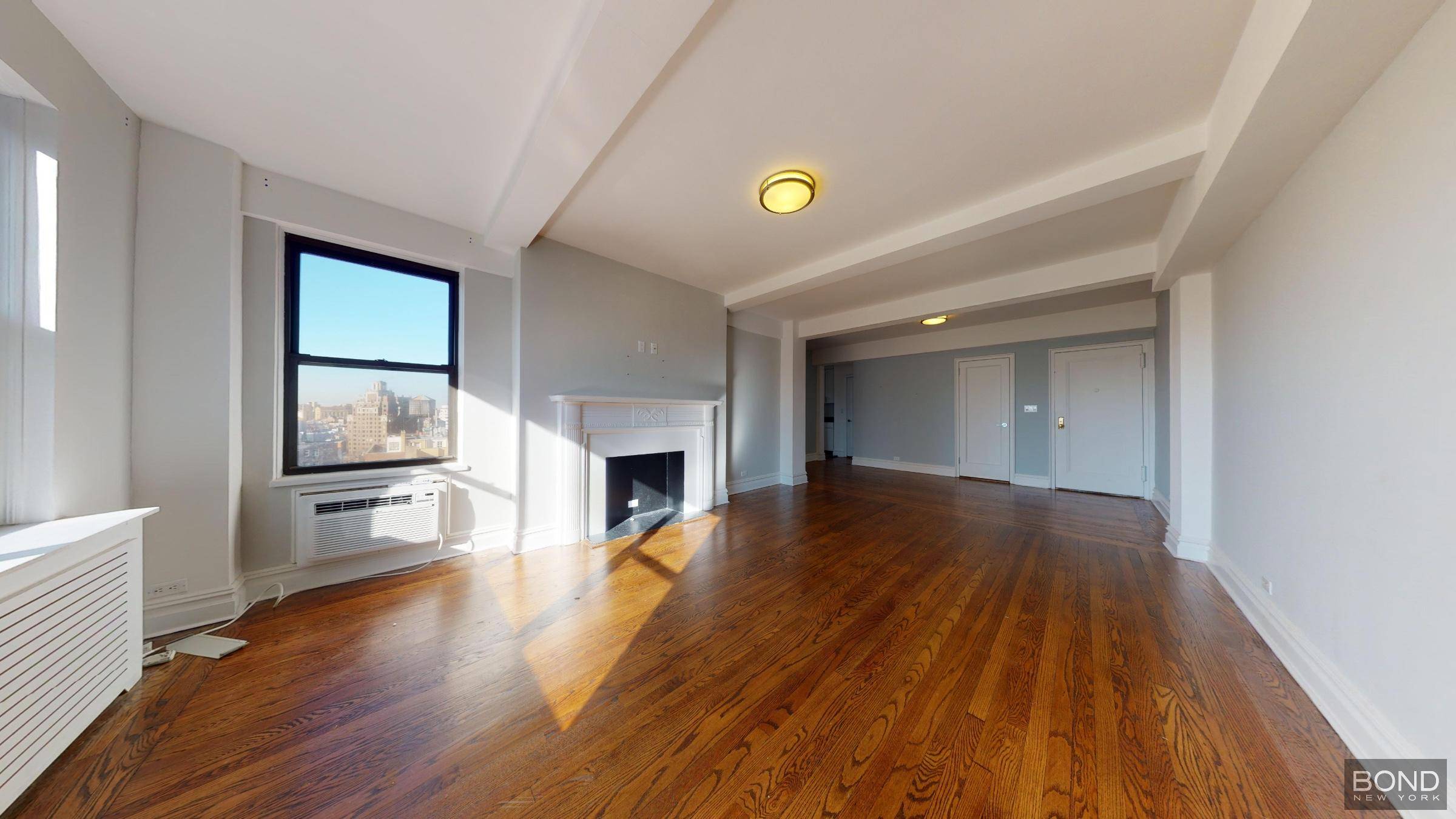 Massive 1 bedroom with a deco fireplace in a well maintained doorman building.