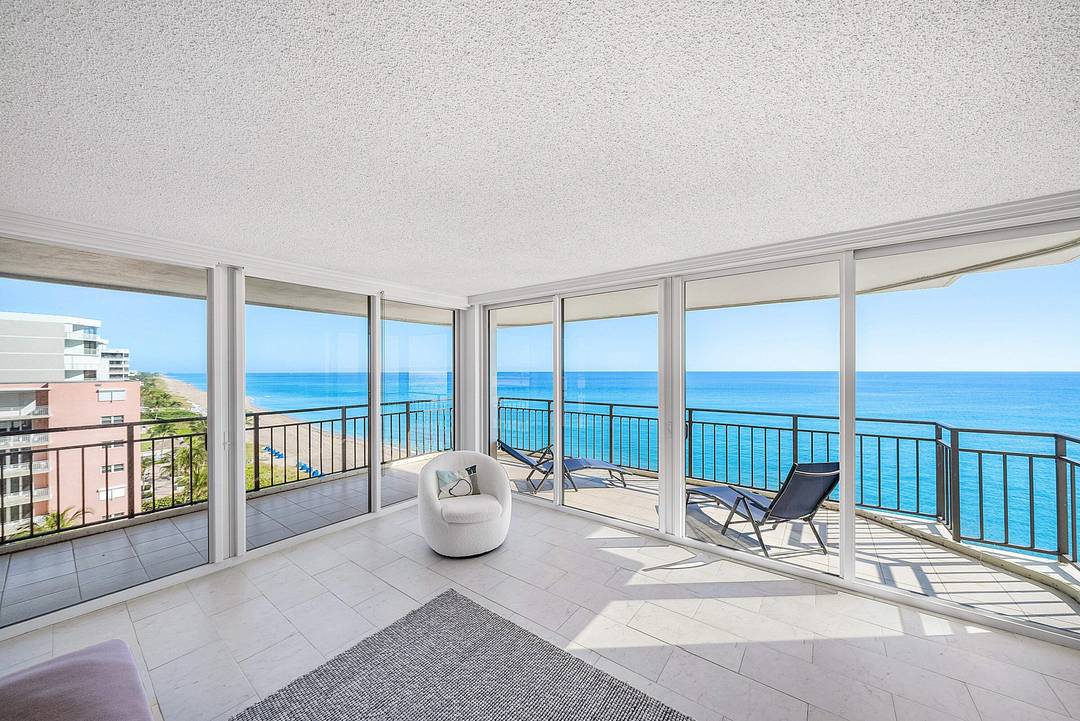 Stunning oceanfront 2BR 2BA corner unit in Highland Beach with a rare wrap around balcony and panoramic views of the Atlantic.