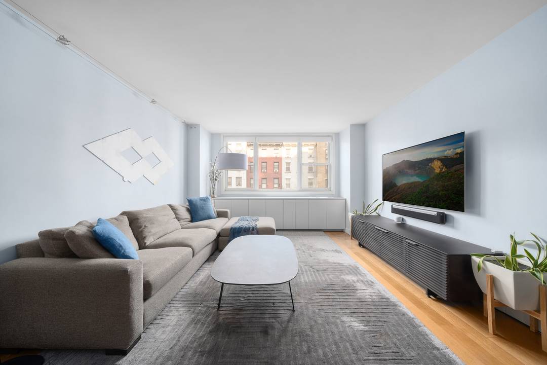 Welcome to this large one bedroom, one bathroom home offering modern design in a full service cooperative.