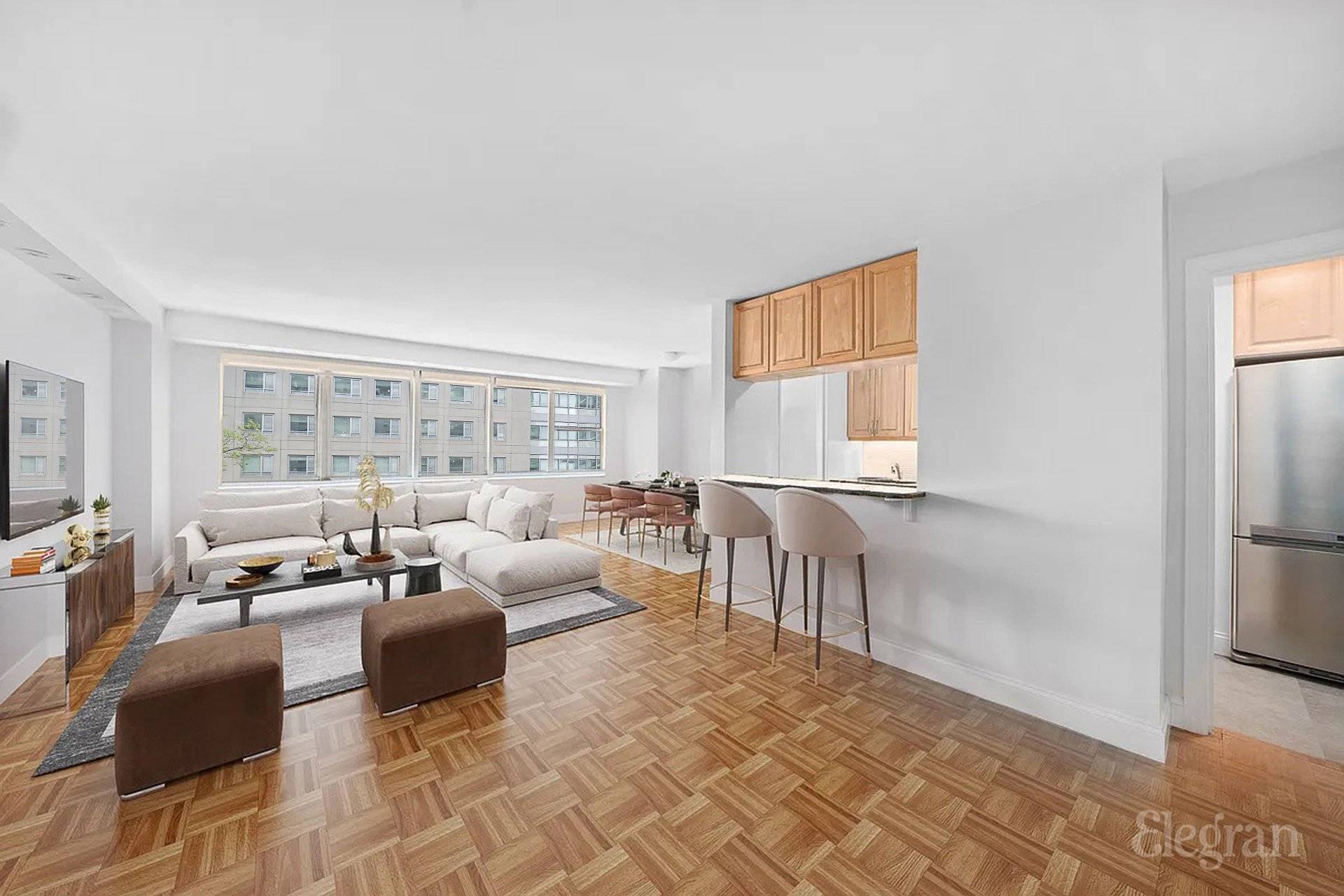 Renovated Junior 4 condo in Murray Hill, this corner home can easily be converted into a two bedroom if properly filed with the Department of Buildings.