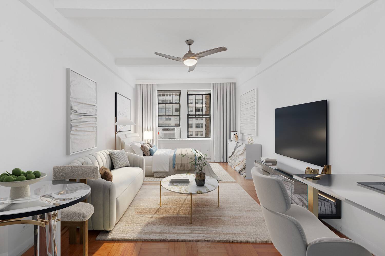 Some photos have been virtually staged Welcome to Apartment 704, a prewar studio with high ceilings and southern exposure in a luxury coop just minutes from Central Park.