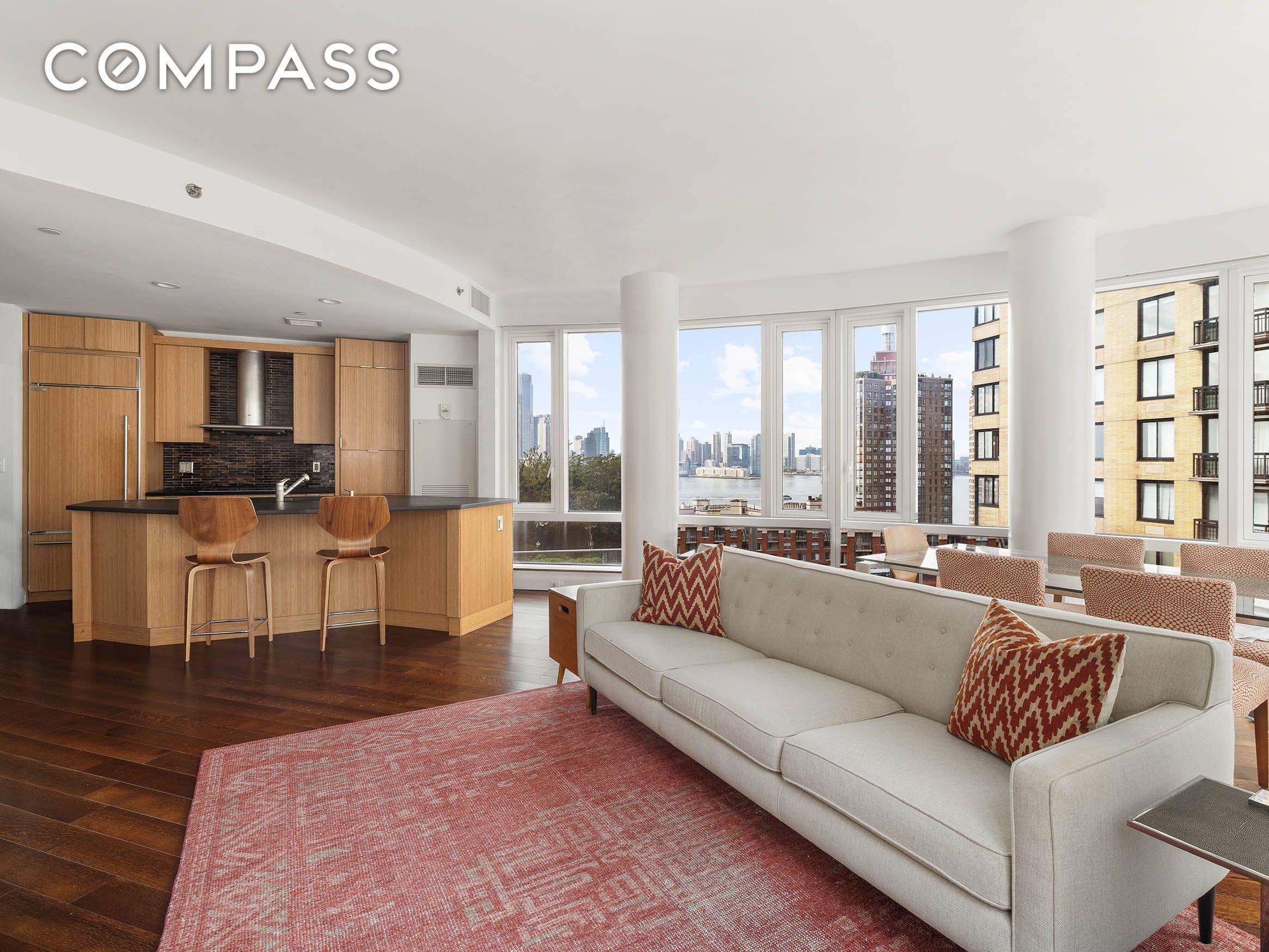 This exquisite corner two bedroom two bathroom apartment offers breathtaking views of the Freedom Tower, city skyline, and the western Hudson River, all designed by renowned architect Pelli Clarke Pelli.