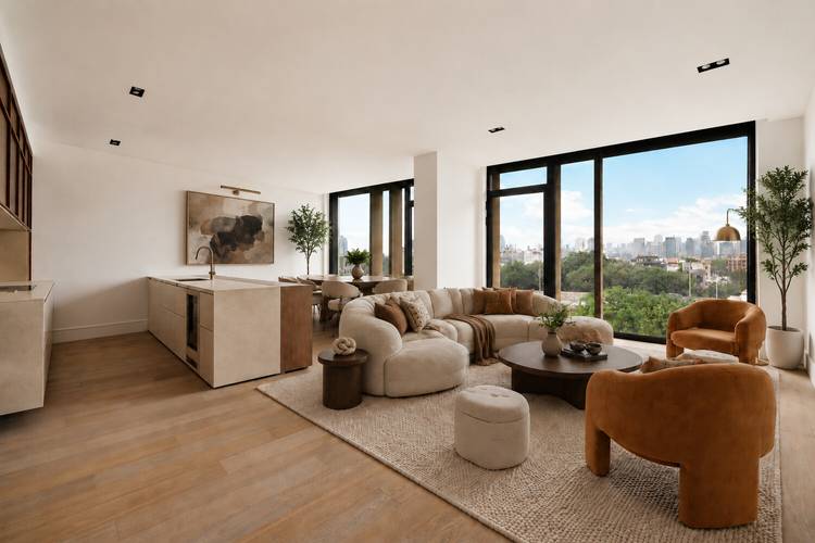 Residence 5A is an expansive floor through two bedroom, two bath residence that pairs generous proportions with beautiful southern light throughout the day.
