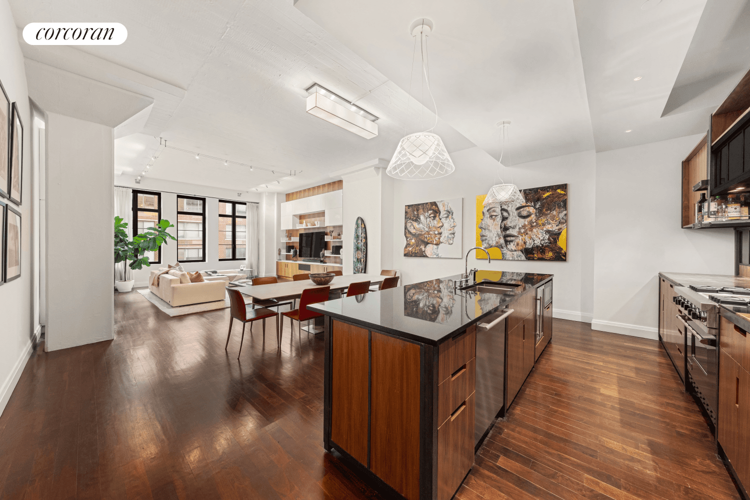 Located in the heart of Tribeca, this 3 bedroom plus home office, 3.