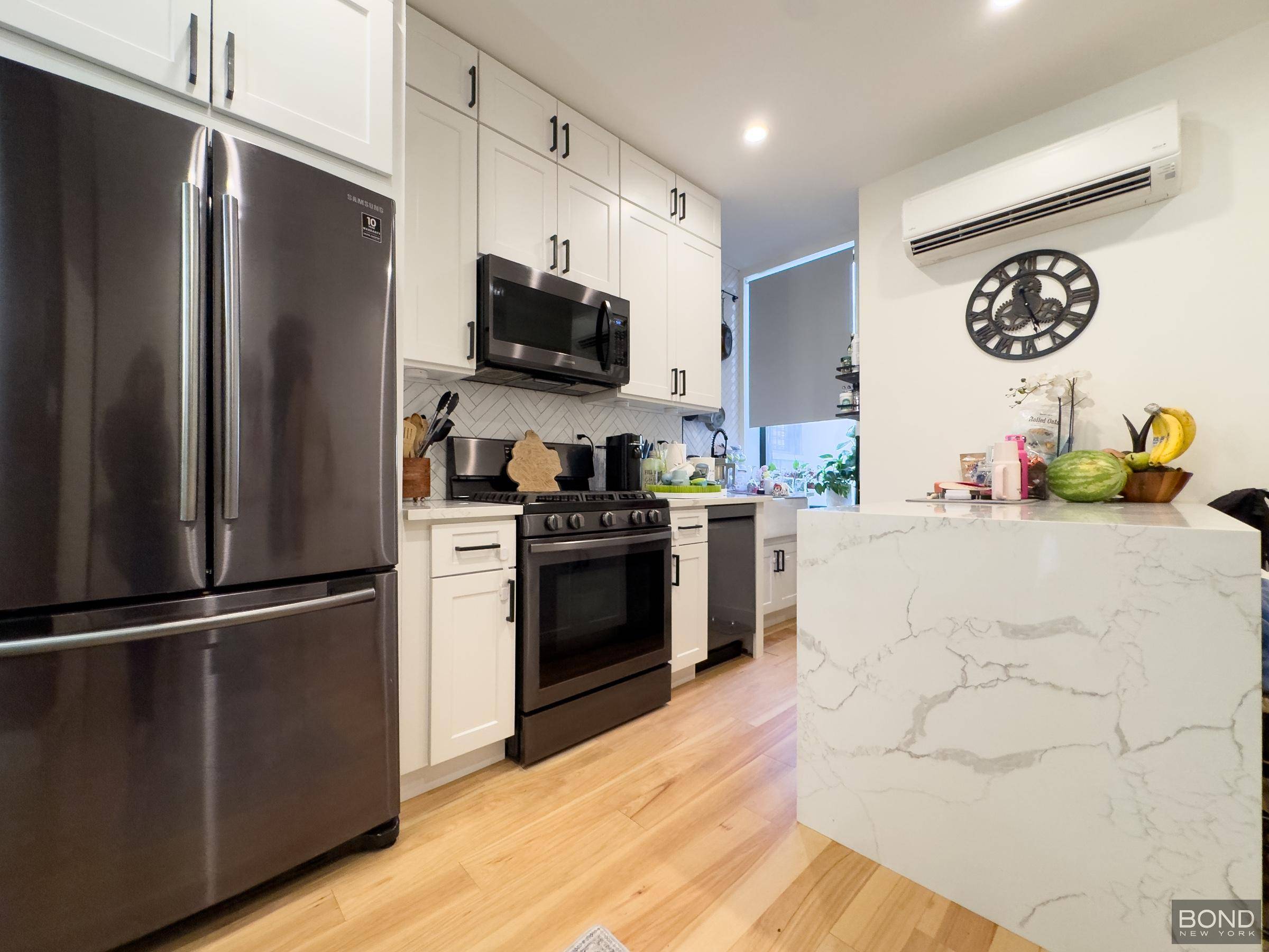 This beautifully renovated railroad unit features two bedrooms and one bathroom.