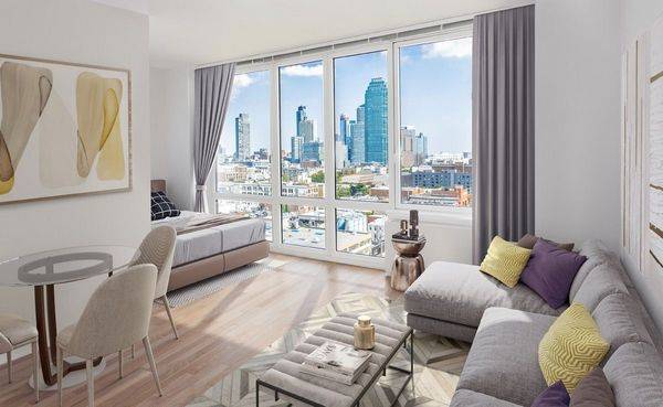 Quiet studio with flexible layout with space for a separated dedicated living and sleeping area.