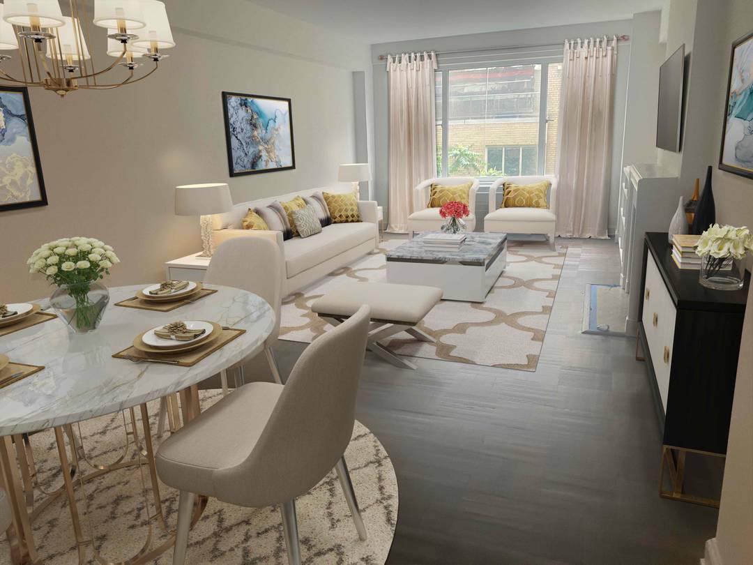 Pristine 2 bedroom two bathroom layout overlooking MOMA like gardens from extra large windows.