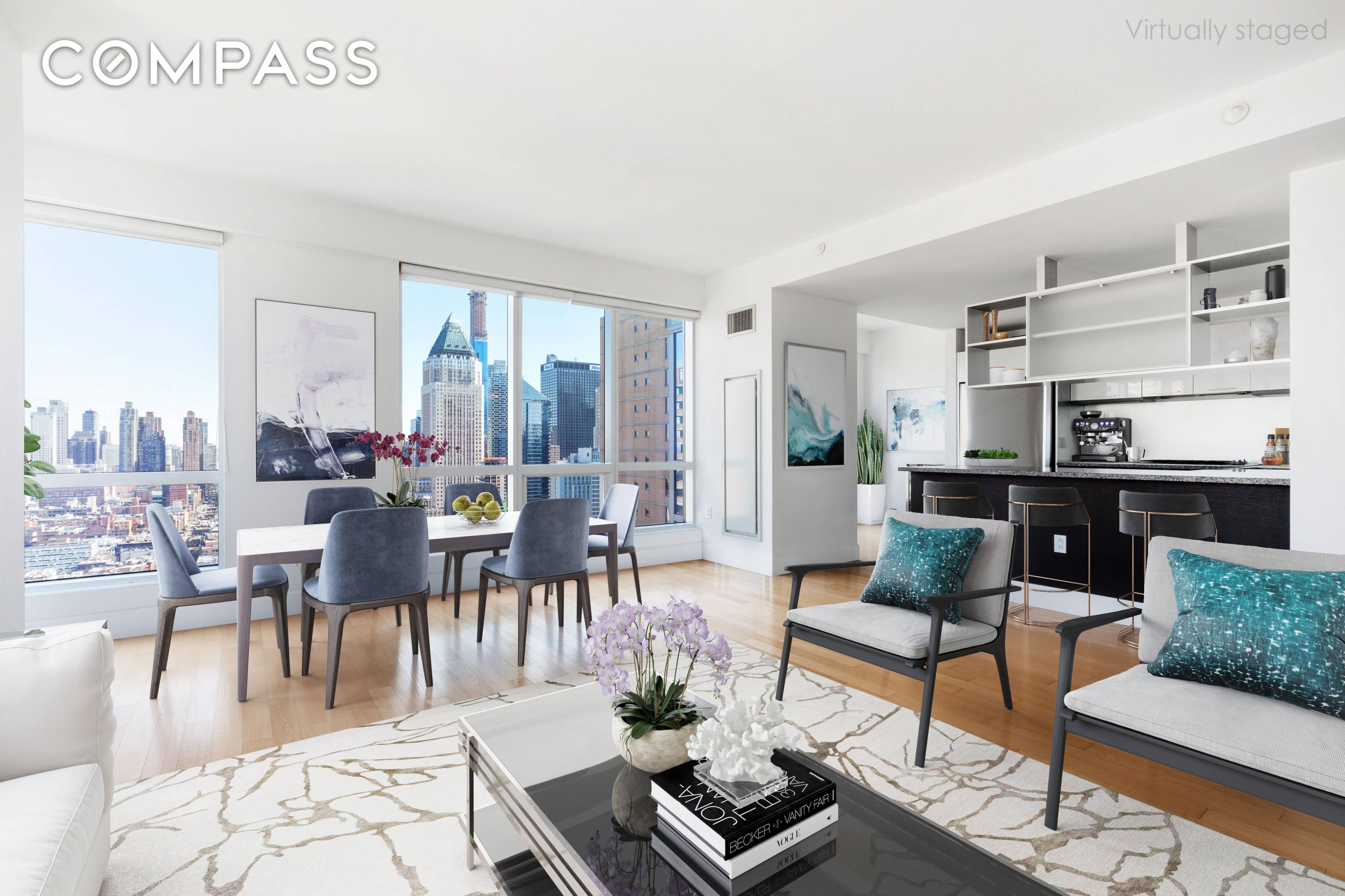 Impressive panoramic views of Downtown Manhattan, Empire State Building, and One World Trade Center from this 2 Bedroom 2 Bathroom corner unit available in the ORION condo !