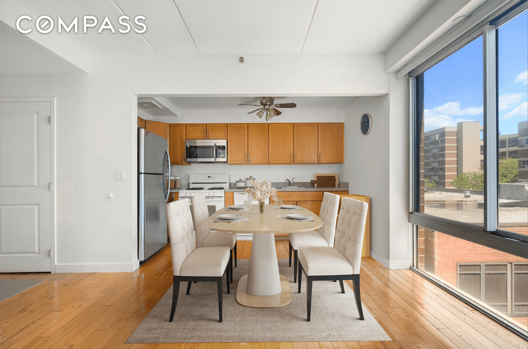 This stunning southern and Eastern Exposure corner two bedroom, one bath apartment features full size closets, gleaming hardwood floors, and oversized windows that fill the space with natural light.