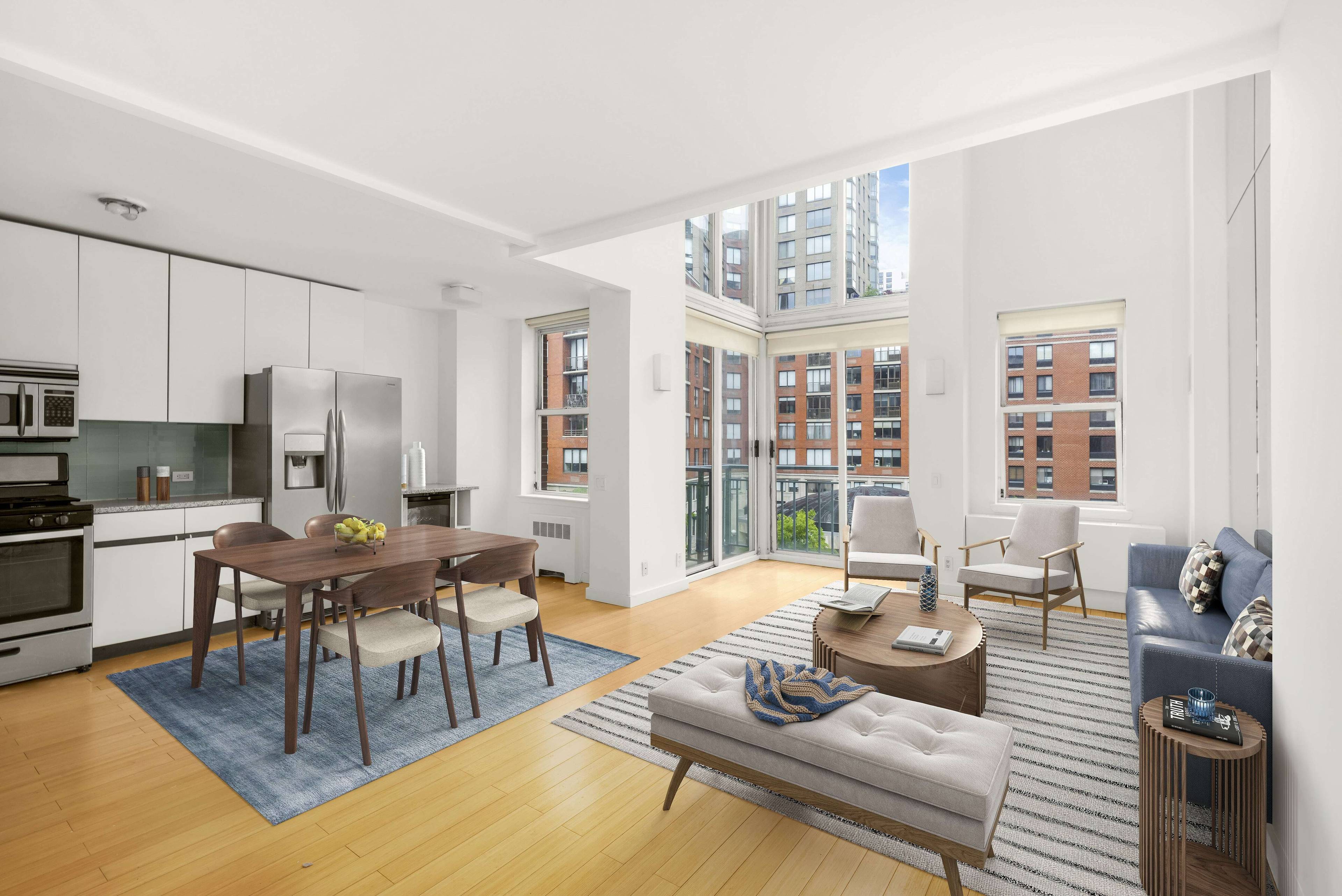 A renovated duplex with a dedicated dining area, juliette balcony, nursery office, washer dryer and 2 baths !