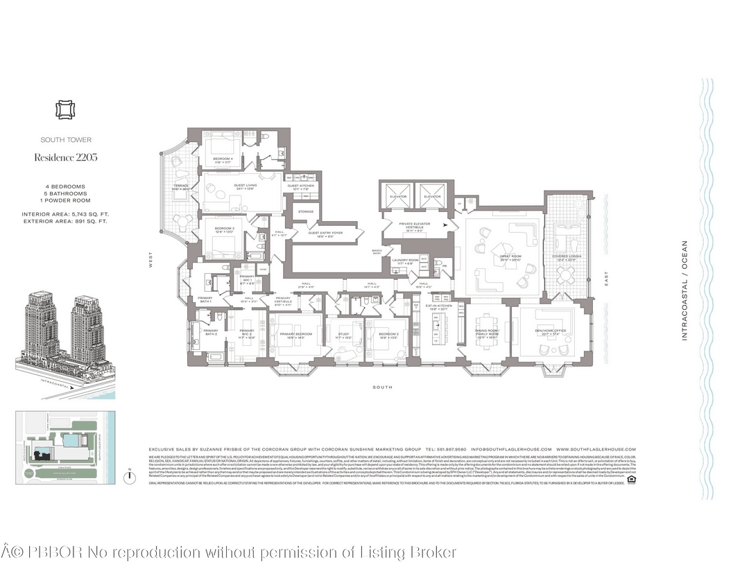 South Tower Residence 2203 at South Flagler House captures the essence of waterfront living with 4 BR and 5.
