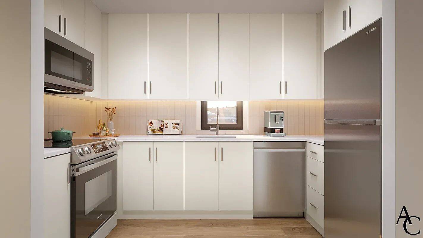 Welcome to Residence 2A, an exquisite one bedroom, one bath corner sanctuary at 140 Hillside Avenue, embodying sophistication and elegance.