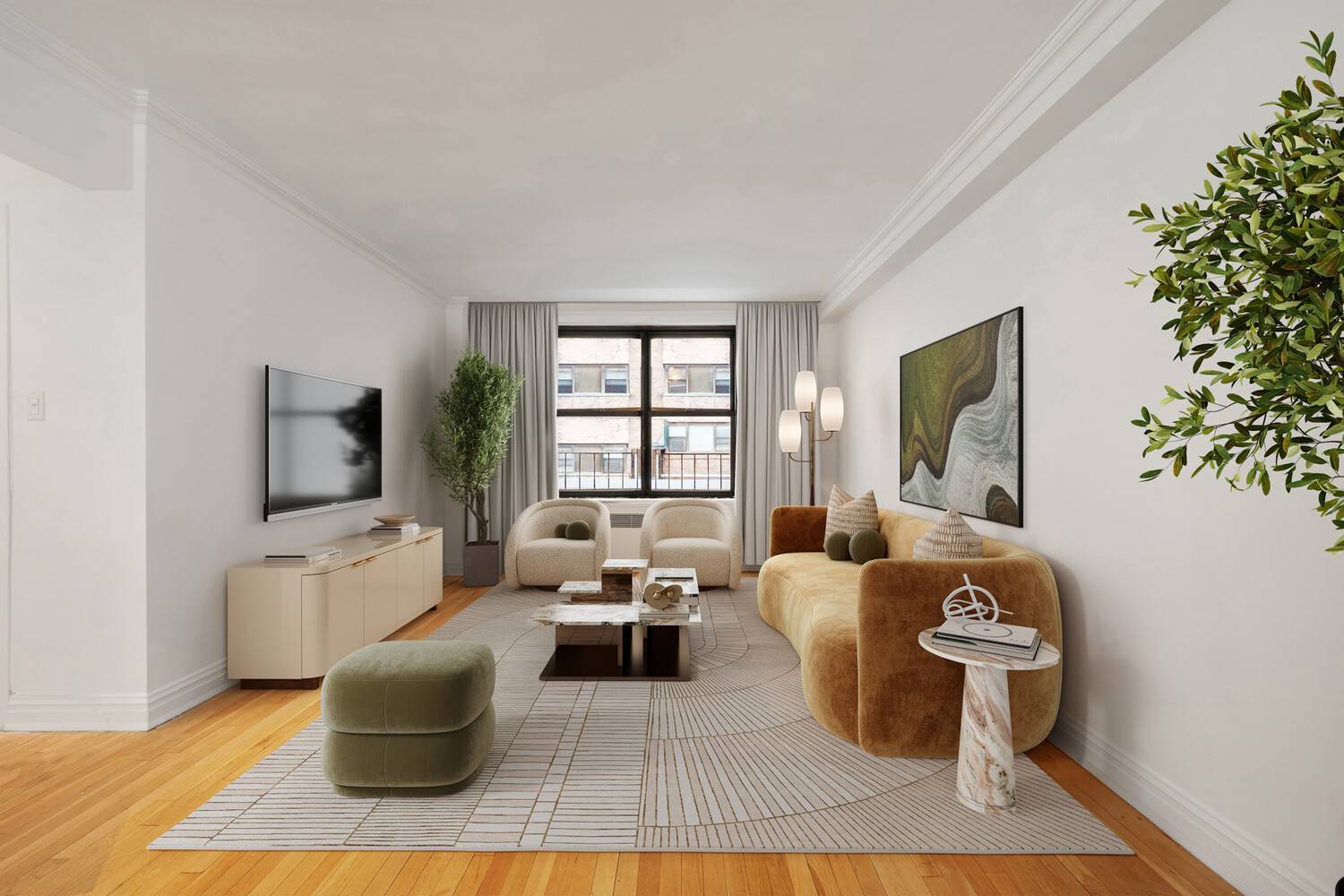 Spacious and charming, one bedroom, one bathroom, featuring large living room with separate dining area, renovated windowed kitchen, large primary corner bedroom and a windowed renovated bathroom.