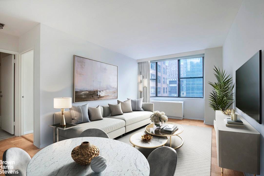 Apartment 12C is a beautiful south facing 1 bedroom at The Delegate featuring a large, bright living room with open views, a recently renovated kitchen with a dishwasher, and a ...