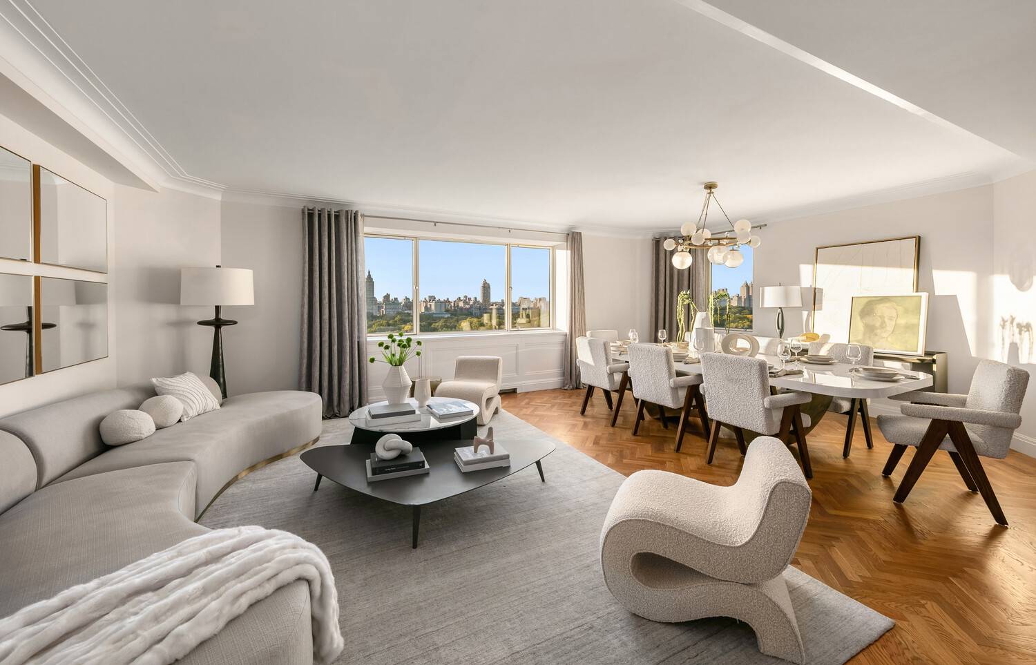 Perched on a rare, very high floor at 923 Fifth Avenue, this 2, 145 square foot condominium residence offers the perfect combination of space, light, and sweeping Central Park views.