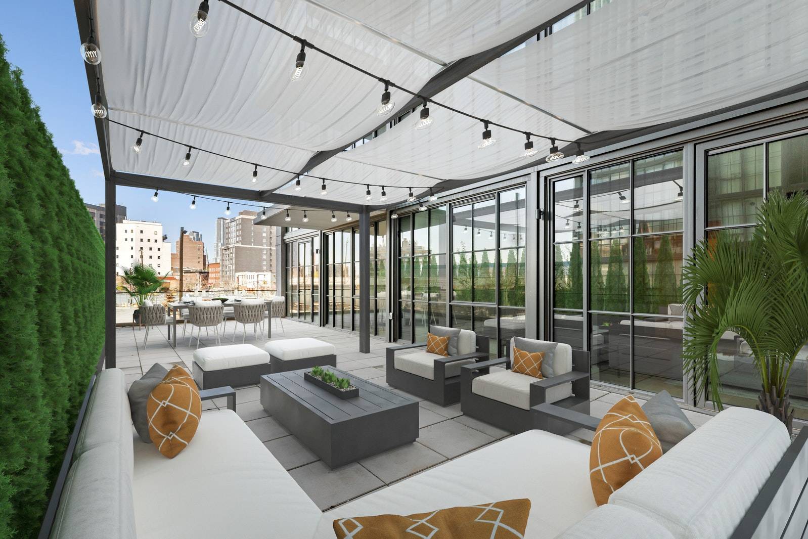 This spacious home delivers three bedrooms, two and a half beautifully appointed bathrooms, ample closets, and a southeastern view opening up into sprawling TERRACE looking over the courtyard.