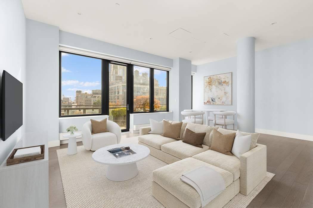 Exceptional West Soho Hudson Square Penthouse with dramatic city views and a 50ft long, private, landscaped terrace.