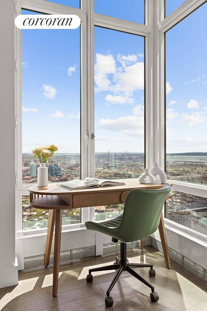 Downtown Brooklyn penthouse for sale at 388 Bridge Street with panoramic skyline views and full service condo amenities.