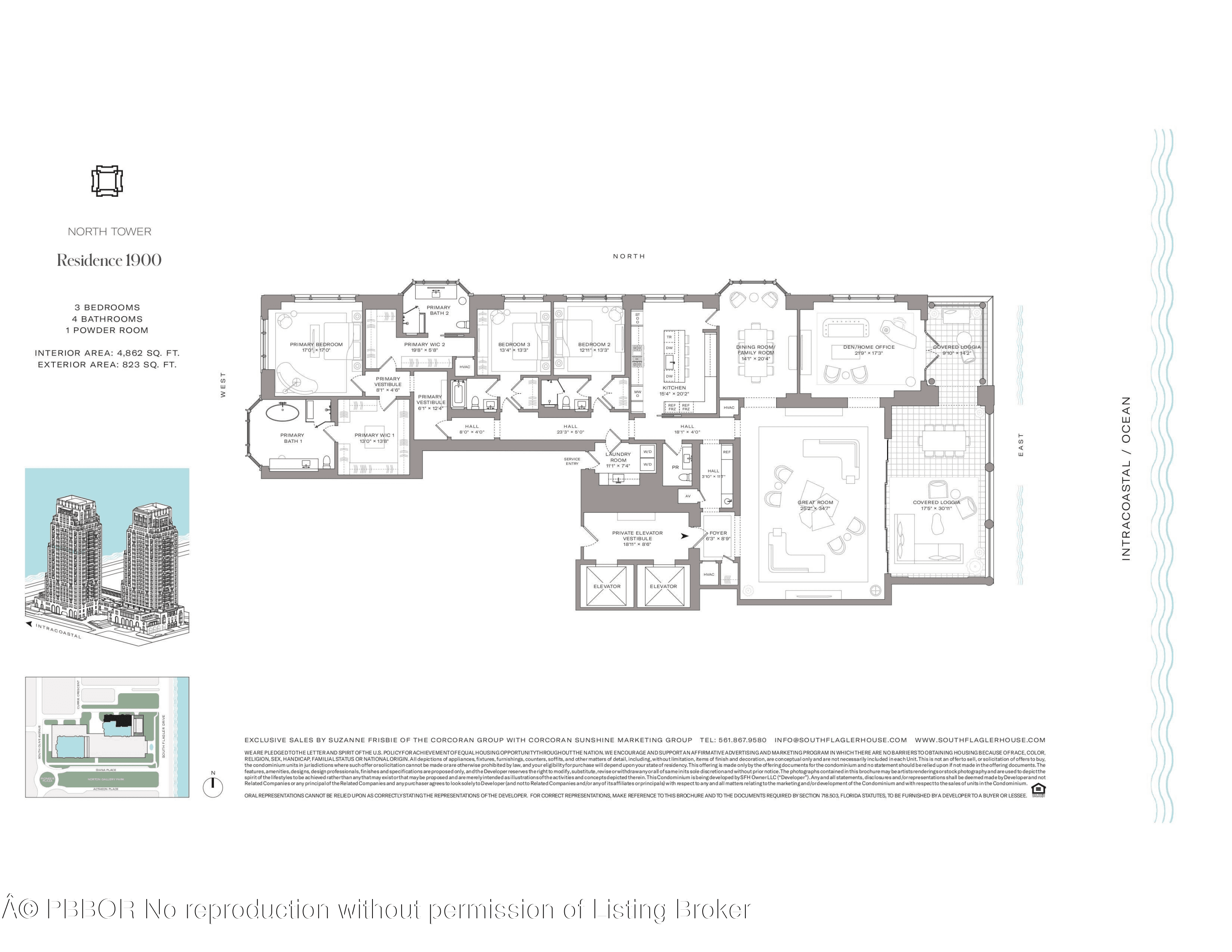 North Tower Residence 1900 at South Flagler House is a waterfront 3 BR, 4.