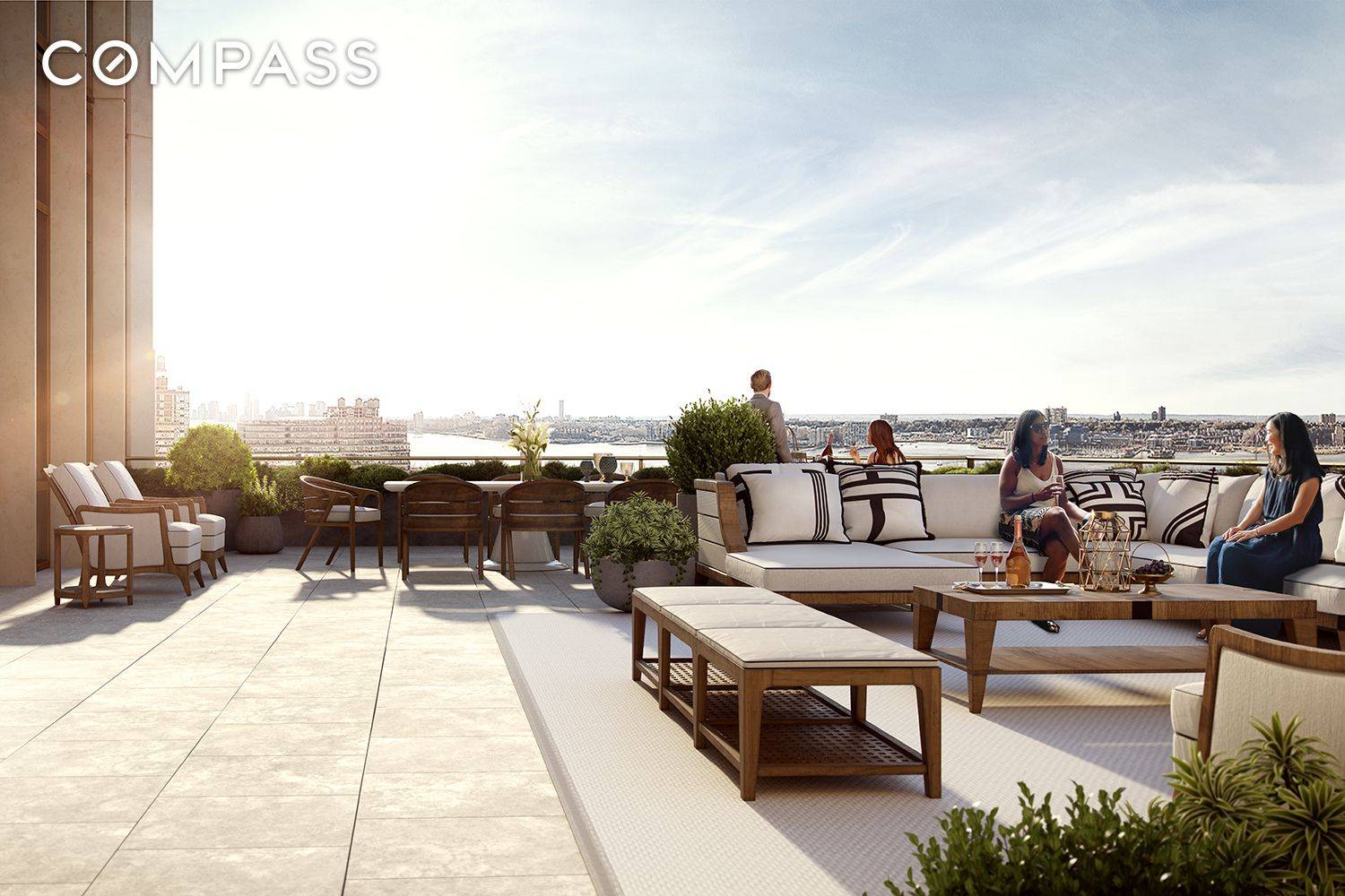 This spectacular 2, 453 SF corner residence at 35 Hudson Yards offers panoramic South and West exposures with breathtaking Hudson River views from every room.