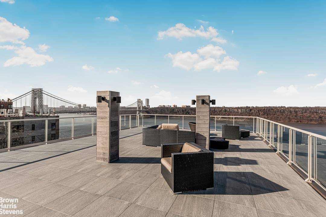 This sun drenched apartment offers a spacious open concept layout, featuring a modern kitchen with granite countertops, stainless steel appliances, and a Bosch dishwasher.