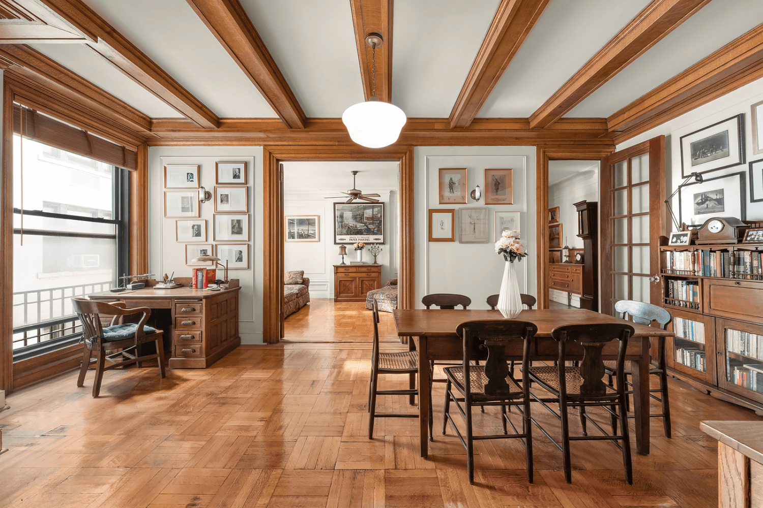 This stunning Classic Six is located in the renowned pre war co op at 645 West End Avenue, a masterpiece by esteemed Italian architect Gaetan Ajello.