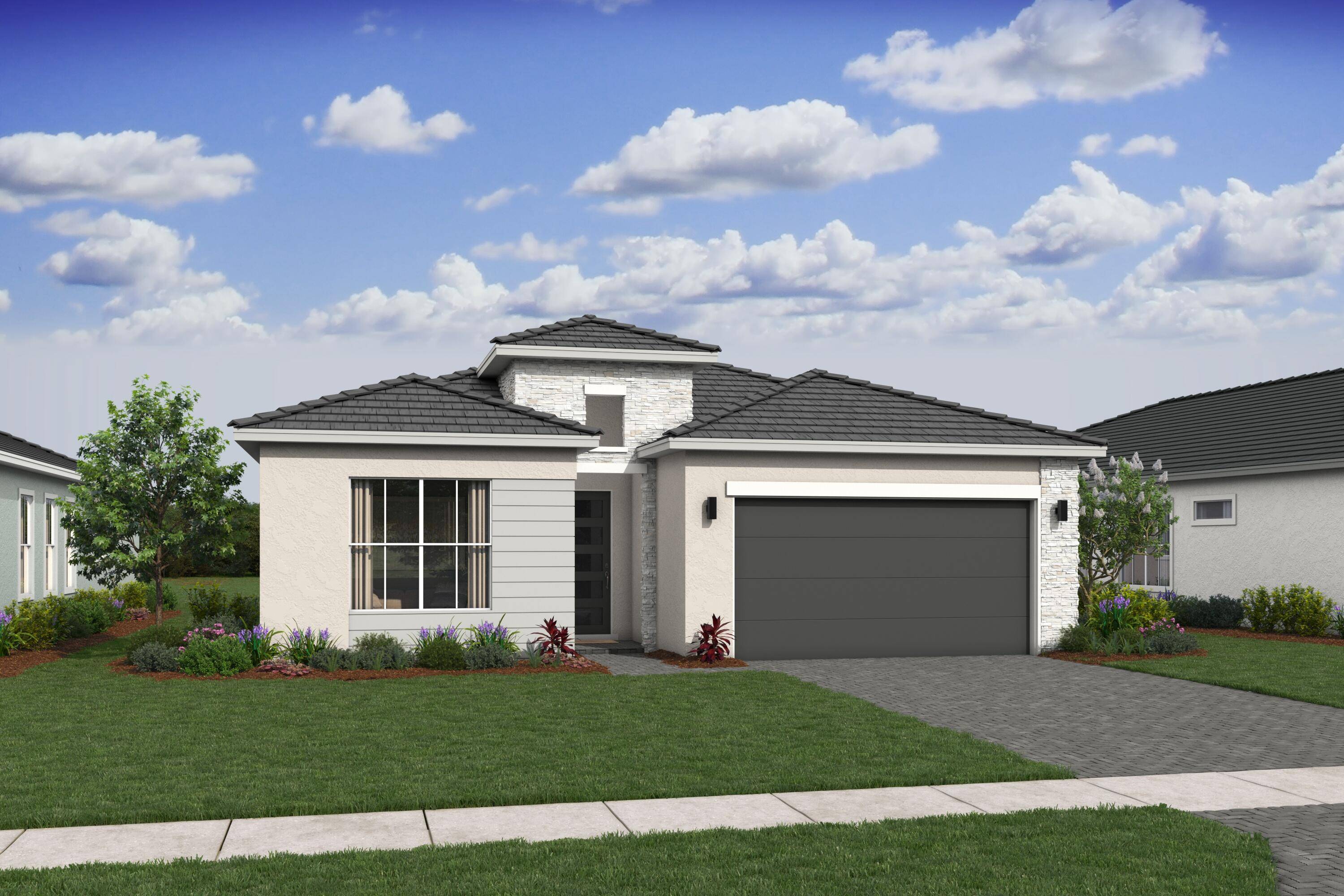 The Pasadena floorplan is a single story home featuring 4 bedrooms and 3 bathrooms, along with a 2 car garage.